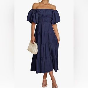 Off the Shoulder Midi Dress. Navy Blue. Size L.